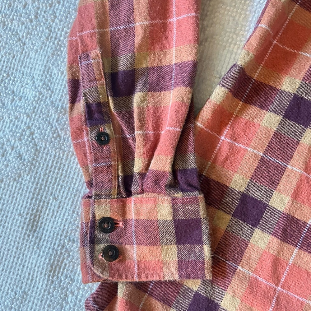 Patagonia Organic Cotton Midweight Fjord Flannel Shirt Womens Sz XS Orange Plaid - Picture 4 of 9